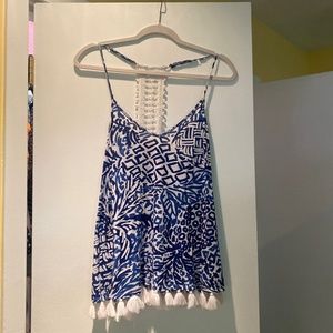 Lilly Pulitzer Blue and White Tassel Tank Top
